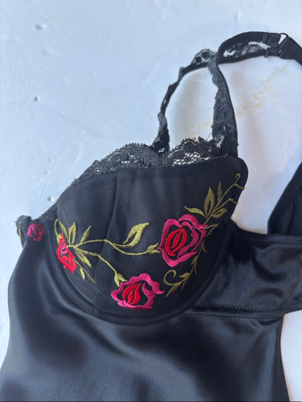 NEW Vintage Victoria's Secret Black Silk Chemise Rose Slip Mini Dress Y2K Sexy - Picture 14 of 17